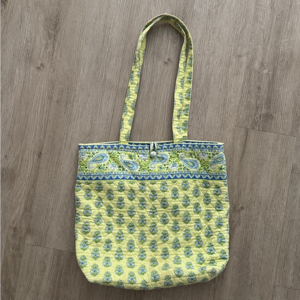 Vera Bradley Yellow Quilted Paisley Tote with Blue Trim